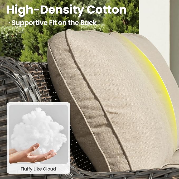 ovios 5-Pieces Patio Furniture Set, Outdoor Wicker Sofa Couch with Chairs Ottomans Comfy Cushions, High Back Modern All Weather Conversation Set, Brown Rattan, Beige