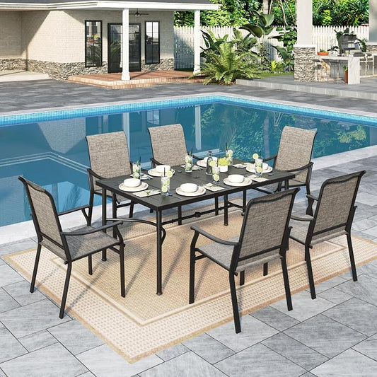 Sophia & William Patio Dining Set 7 Pieces, 6 Quick Dry Textilene Chairs and 1 Large 64" Metal Dining Table, Durable All-Weather Patio Furniture for Lawn, Park, and Courtyard Support 350lbs