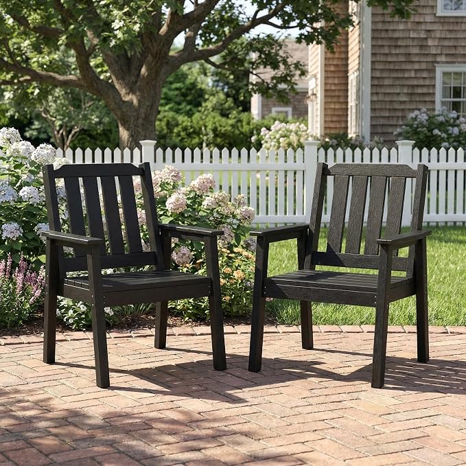 Garvee Outdoor Patio Dining Chairs Set of 4, Outdoor HDPE Garden Dining Chairs, Sturdy Frame, Waterproof, All-Weather for Backyard, Poolside, Porch, Deck, Black
