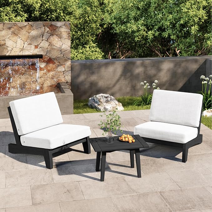 4 Piece Teak Outdoor Patio Frutnire Set, 5 Seater Patio Conversation Sets with Thick Cushions, Outdoor Sectional Furniture with Coffee Table - Beige