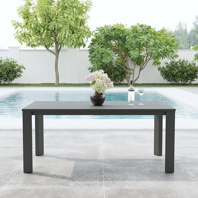 Homestyles Grayton Outdoor Rectangular Dining Table with Slatted Top, Made with a Recycled Aluminum Frame, Seats Upto 6