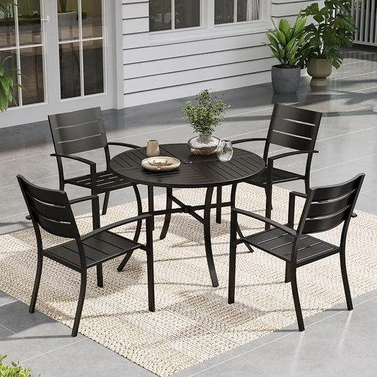 Sophia & William Round Patio Table and Chairs Set, Outdoor Dining Set for 4, 5 Piece Metal Patio Furniture, 42" Black Table