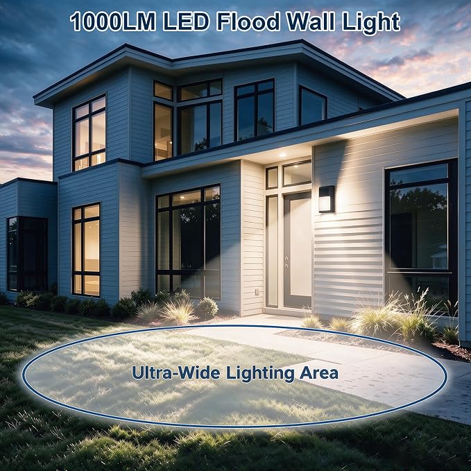 Outdoor Porch Light, LED Wall Sconce, Rustproof Aluminum | Modern Exterior Wall Light Fixture for House, Patio, Garage, 12W 1000 Lumen, Waterproof, 3000K, Black, 2 Pack