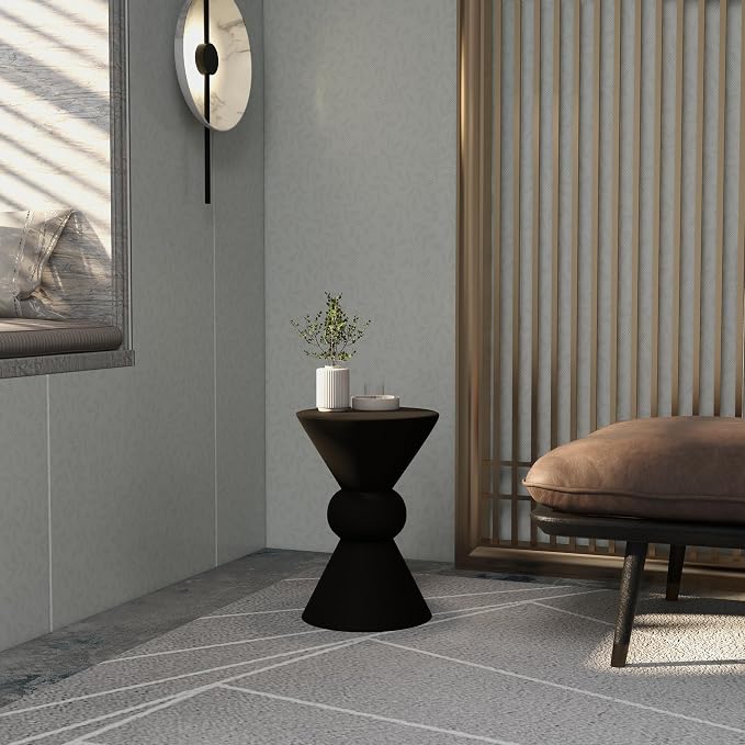 LeisureMod Modern Round Side Table, 18-inch Dark Grey Fiberstone Accent End Table – Weather-Resistant Concrete Look Pedestal Table for Living Room, Patio, Garden & Outdoor Decor