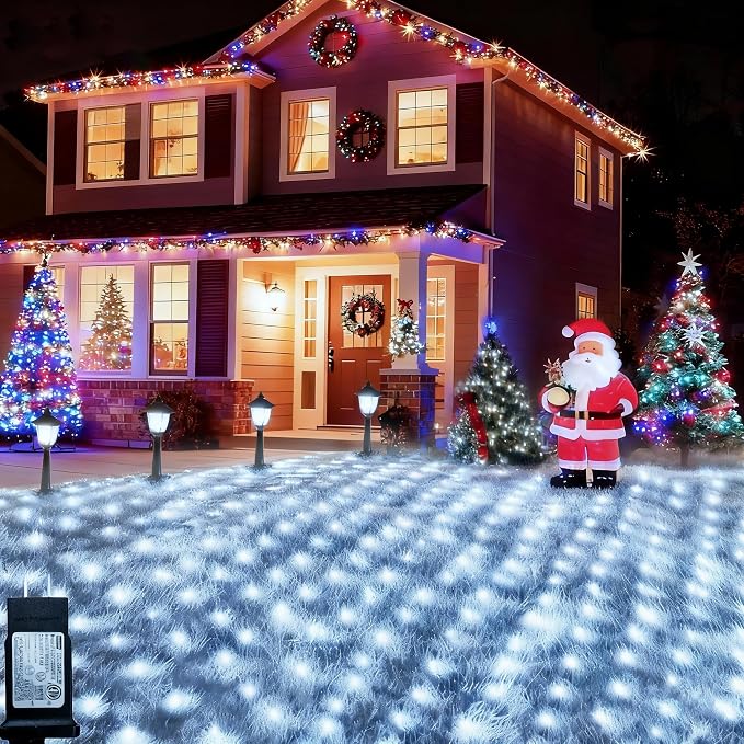 Cool White Net Lights, 21x 5ft Christmas Lights Outdoor Clear Wire | 360 LED Large Net Mesh Lights Plug in, 8 Modes Waterproof Connectable Bushes Lights for Christmas Hedge Yard Decor