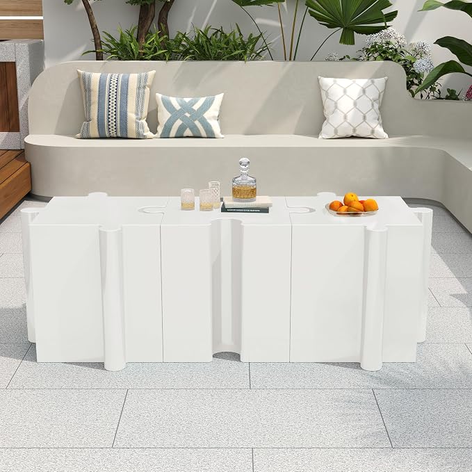 Christopher Knight Home Daton 3 Piece Interlocking Outdoor Side Table Set, Modular Lightweight Concrete Coffee Table, Convertible MGO End Table for Indoor&Outdoor, Design for Creative Set Up, White