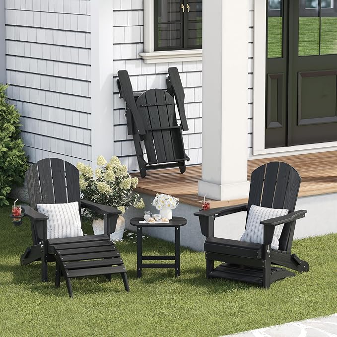 Outdoor Adirondack Side Table for Patio Porch Pool, 18" HDPE Weather Resistant End Table for Backyard and Indoor Use, Easy Maintenance & Indoor Outdoor Durable Construction(Black)
