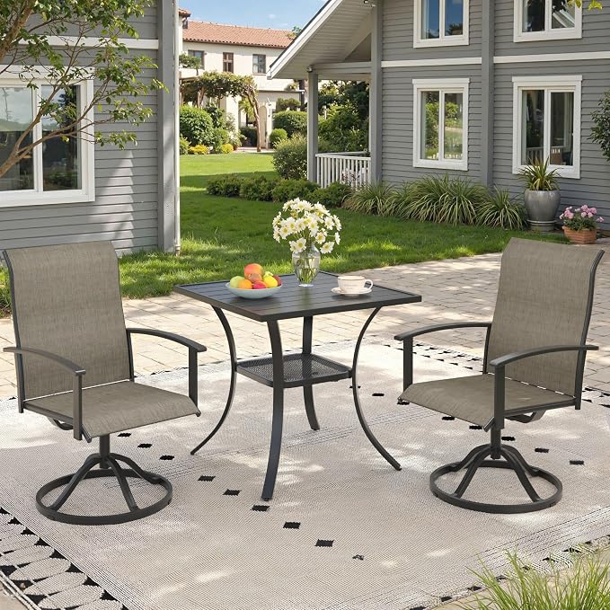 Outdoor Dining Table with Storage Shelf, 27.5" All-Weather Square Patio Dining Table for 2, Metal Patio Table for Garden Lawn Porch Deck Yard, Black