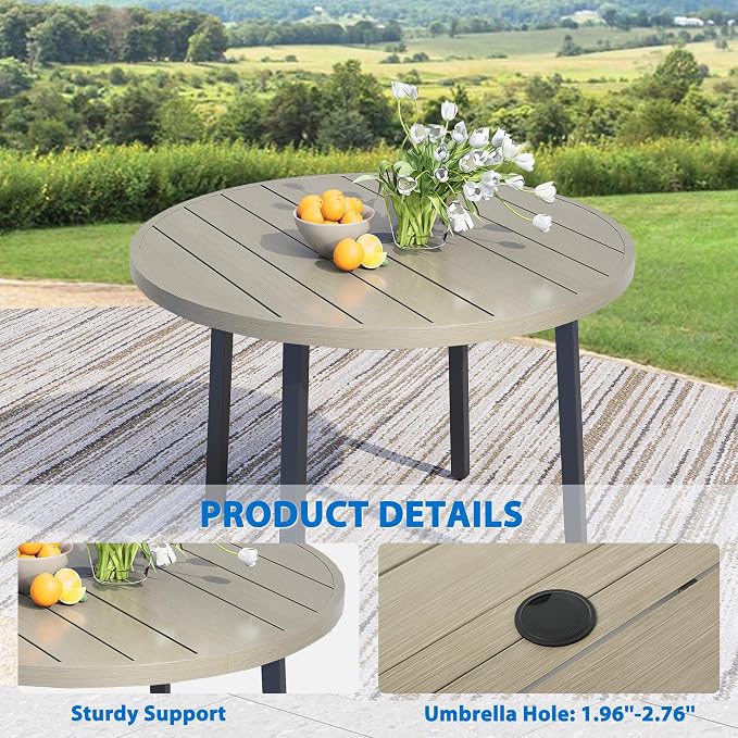 5-Piece Patio Furniture Set, Patio Table and Chairs Set of 4, Ivory Round Patio Table and Grey Chairs, Patio Furniture Set for Garden, Yard, Patio