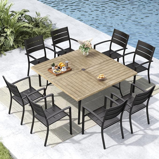 MFSTUDIO Patio Dining Set for 8, Metal Patio Table and Chairs Set, 9 Piece Outdoor Furniture Dining Set for Deck Backyard Garden