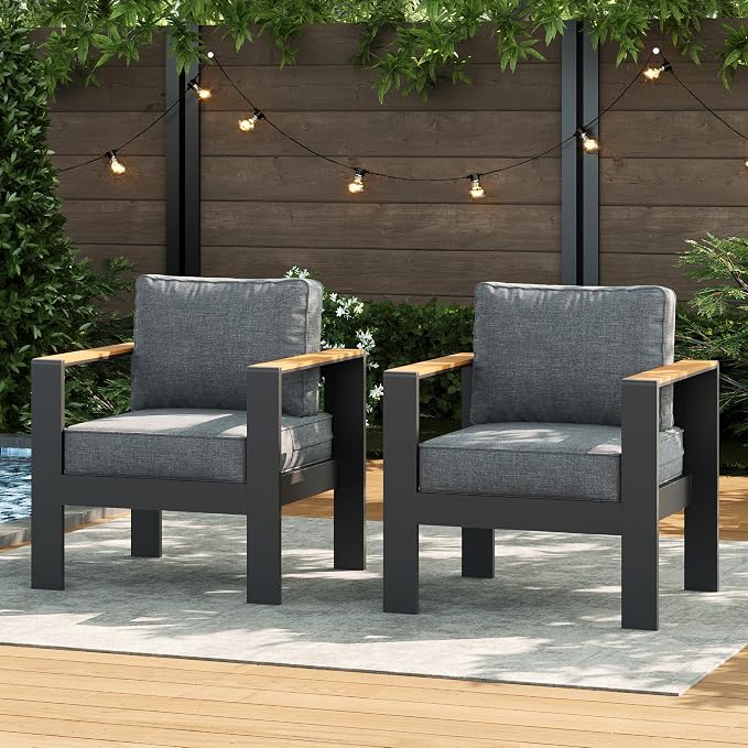 LayinSun Aluminum Outdoor Furniture Set 2 Chair, Outside Patio Deep Seating Conversation Set with Upgraded Washable Thick Cushion
