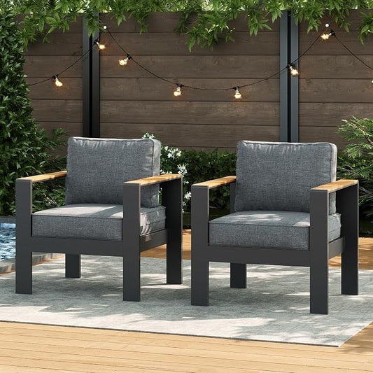 LayinSun Aluminum Outdoor Furniture Set 2 Chair, Outside Patio Deep Seating Conversation Set with Upgraded Washable Thick Cushion