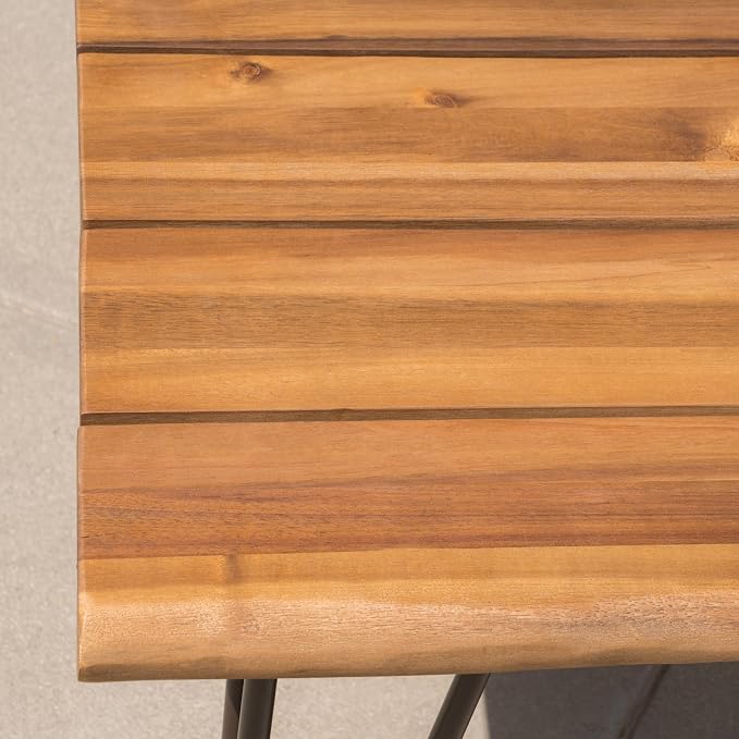 roomfitters Outdoor Wooden Coffee Table with Slatted Top and Iron Hairpin Legs, Patio Accent Table for Garden, Natural