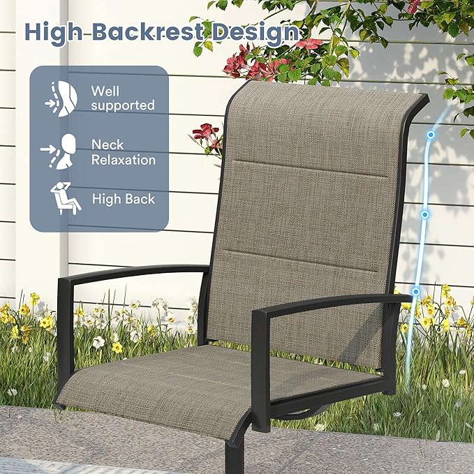 VICLLAX Patio Dining Set for 6, 6 Seats Outdoor Furniture Includes 53.1" Round Patio Table and Swivel Padded Chairs, Walnut Tabletop and Mixed Brown Fabric