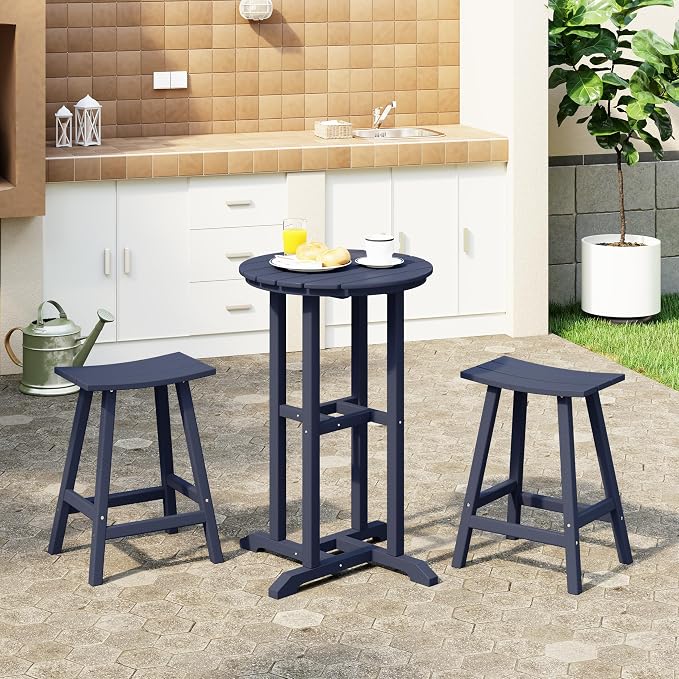 Costaelm Outdoor Bar Table, 37" Counter Height Round Patio Cocktail Bar Table, Patio Bar Table Bistro Dining Table Pub Table for Front Porch Deck, Backyard, Garden, Navy Blue