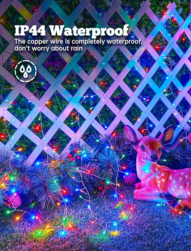 120 LED Solar Fairy Lights Outdoor Waterproof IP65, 10FT 8 Lighting Modes | Solar Christmas Lights Outdoor Waterproof Cascading Twinkle Lights Balcony Garland Patio Christmas Decorations, Multicolor