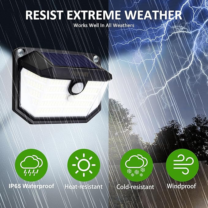 Solar Outdoor Lights, 230 LED with Motion Sensor and 3 Modes, IP65 Waterproof, 270° Wide Angle Light, Easy-to-Install Intelligent Security Wireless Wall Lights for Porch, Garage, Yard(4 Pack)
