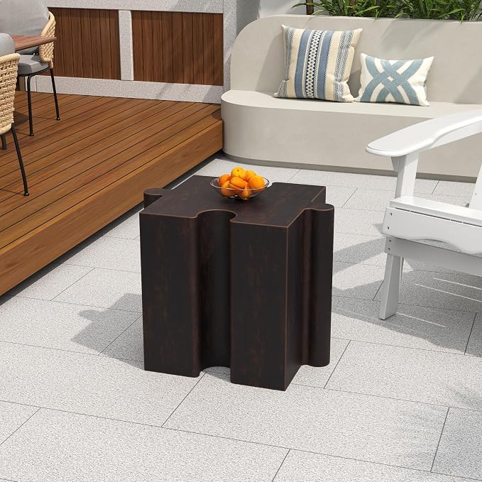 Christopher Knight Home Daton 2 Piece Interlocking Outdoor Side Table Set, Modular Lightweight Concrete Coffee Table, Convertible MGO End Table for Indoor&Outdoor, Design for Creative Set Up, Copper