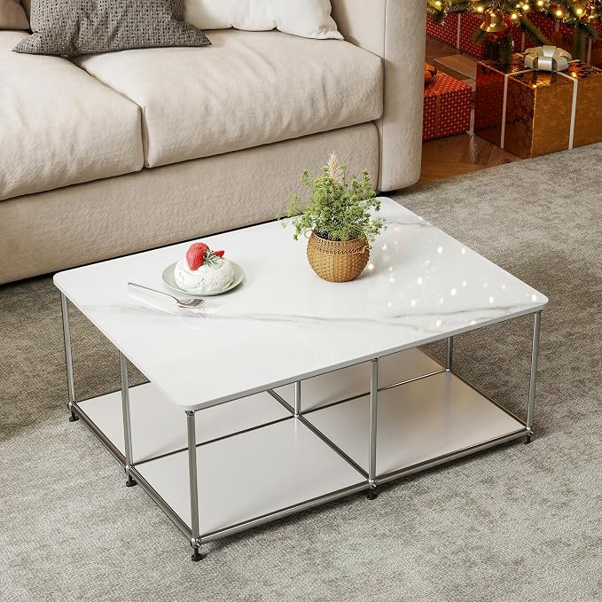 Rectangle Table Top,31.5 ” x 23.6 ” White Sintered Stone Tabletop, DIY Replacement & Cover Marble Desktop, Scratch & Wear Resistant, Easy to Clean, Suitable for Indoor & Outdoor