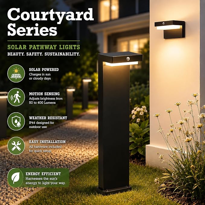 Solar Powered Wall Lamps, 55 Hour Life, Motion Sensor, 2 Modes, 2pk