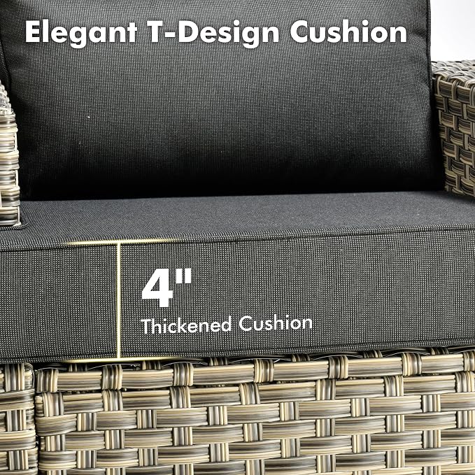 Weaxty 8 Pieces Outdoor Furniture Set, Patio Sectional Sofa Wide Seats Couch Chair with Ottoman Solar Table, Thick Cushion All-Weather Rattan Patio Conversation Sets for Backyard Porch Deck, Black