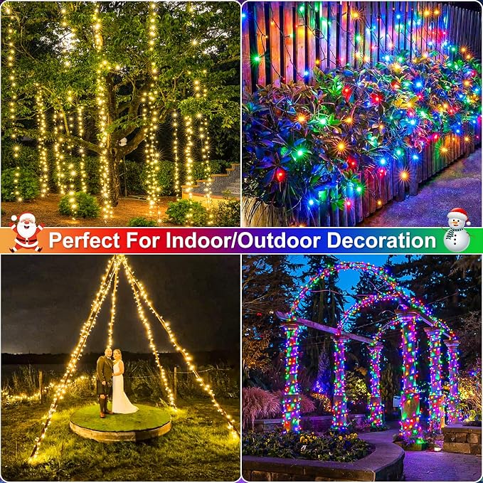 2 Pack Christmas Lights Outdoor, Total 200FT 600 LED Christmas Tree Lights | Waterproof 8 Modes Connectable String Lights for Outside Indoor Patio Party Decor, 1 Pack Warm White & 1 Pack Multicolor