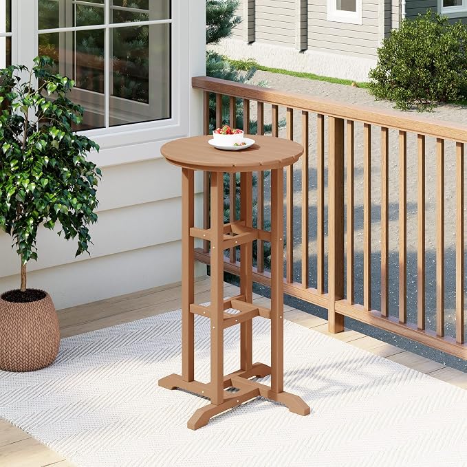 Costaelm Outdoor Bar Table, 42" Counter Height Round Patio Cocktail Bar Table, Patio Bar Table Bistro Dining Table Pub Table for Front Porch Deck, Backyard, Garden, Teak