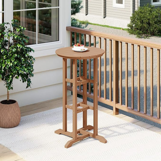 Costaelm Outdoor Bar Table, 42" Counter Height Round Patio Cocktail Bar Table, Patio Bar Table Bistro Dining Table Pub Table for Front Porch Deck, Backyard, Garden, Teak