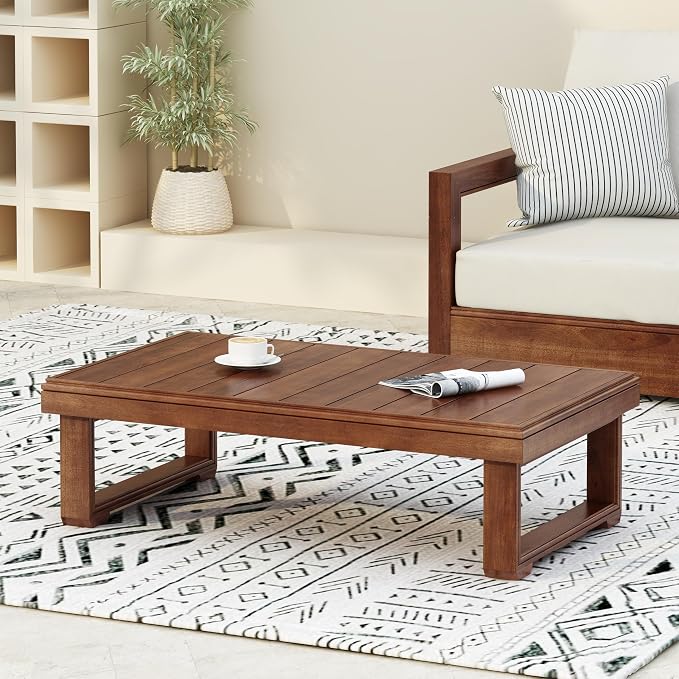 Christopher Knight Home Westchester Rectangular Outdoor Coffee Table, Slat Panel Side Table, Acacia Wood Side Desk for Backyard Balcony Garden, Weather Resistant Patio Tea Table, Mocha
