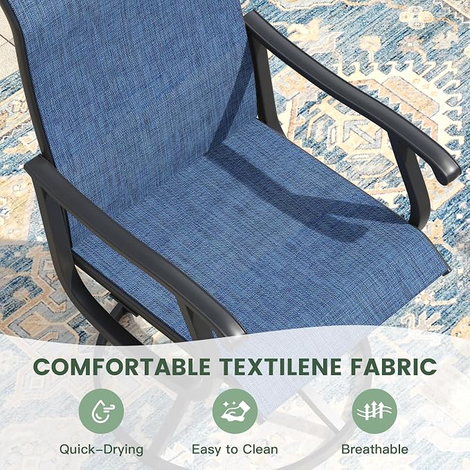 Outdoor Dining Set for 2, 18.5" Metal Round Patio Side Table and Sling Patio Swivel Chairs, 3 Pieces Patio Table and Chairs Set for Garden Backyard, Dark Blue and Black