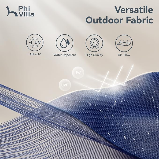 PHI VILLA 8 Pcs Patio Outdoor Dining Set w/ 13ft Double-Sided Patio Umbrella