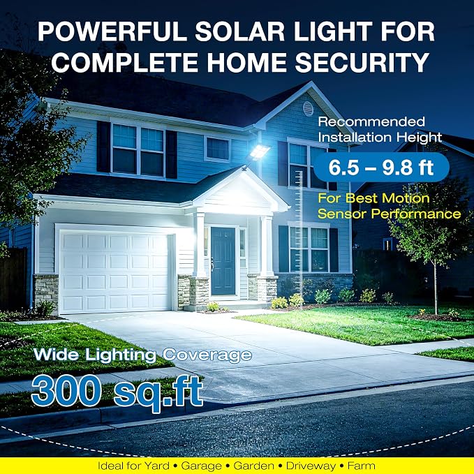 Solar Lights Outdoor, 6500K Motion Sensor Security Lights, 4-Pack | IP66 waterproof with dusk to dawn lighting, motion sensor and remote control for yards, parking lots, courtyards and garages