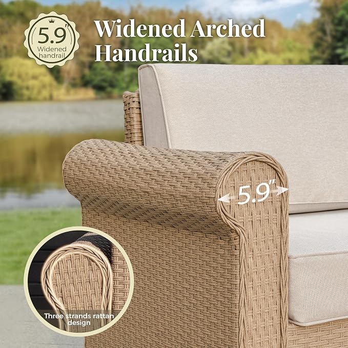 MIXPATIO Patio Furniture Set, 8 Piece Outdoor Rattan Wicker Sectional Conversation Set with 5.5" Thick Waterproof Cushions and Coffee Table