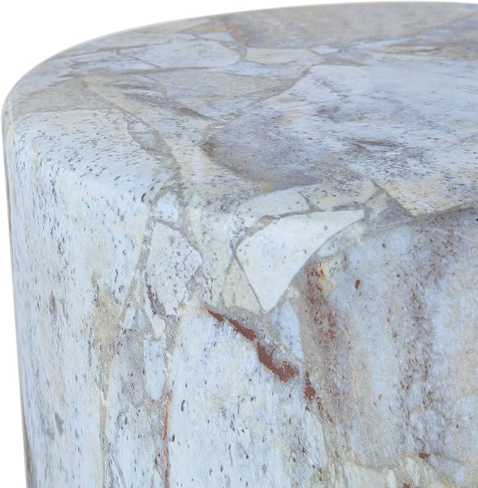 JONATHAN Y Troy Modern 17" Faux Marble Cylinder Accent Table, Round Pedestal End Table and Decorative Indoor Stool for Living Room, Small Minimalist Drum Side Table, Gray and Gold TBL1101B