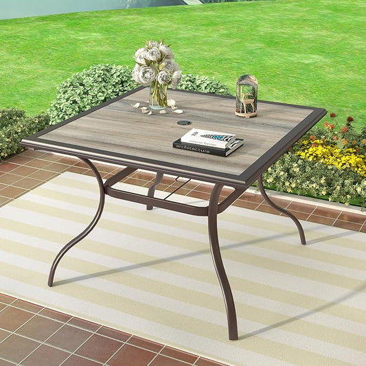 37" Outdoor Patio Table,Square Patio Dining Table with Laminated Top & 1.6" Umbrella Hole,Brown Frame