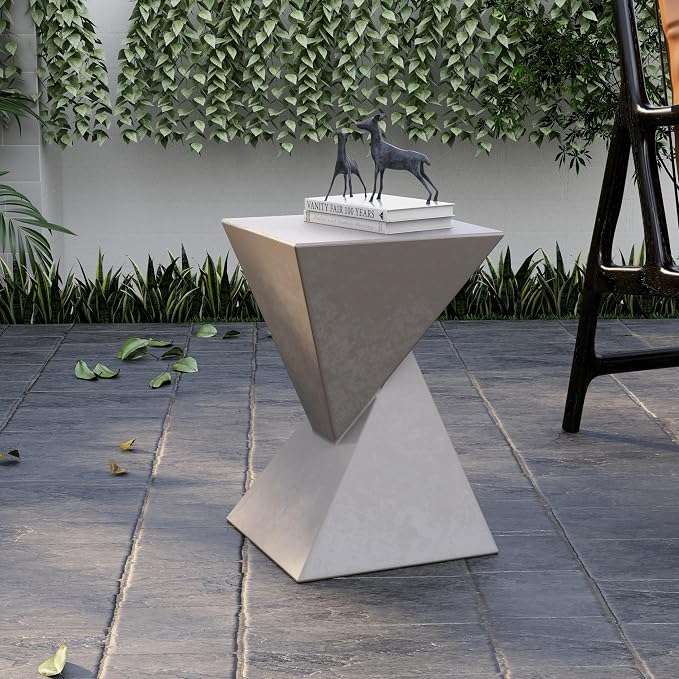 LeisureMod Modern Side Table Square Fiberstone Accent End Stool for Home, Outdoor Patio Log Table, Living Room Sofa, Night Stand, Weather-Resistant, Glint Series in Marble White
