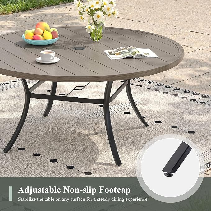 Outdoor Dining Set for 6, 50" Outdoor Dining Table with Umbrella Hole and Padded Textilene Patio Swivel Chairs, 7 Pieces Patio Table and Chairs Set for Garden Backyard, Grey