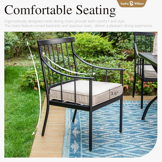 Sophia & William 7-Piece Patio Dining Set, Metal Table, Swivel Chairs | Cushions, Umbrella Hole, Fixed & Swivel Chair,59"* 35.4"table, 300 lbs Chair Capacity