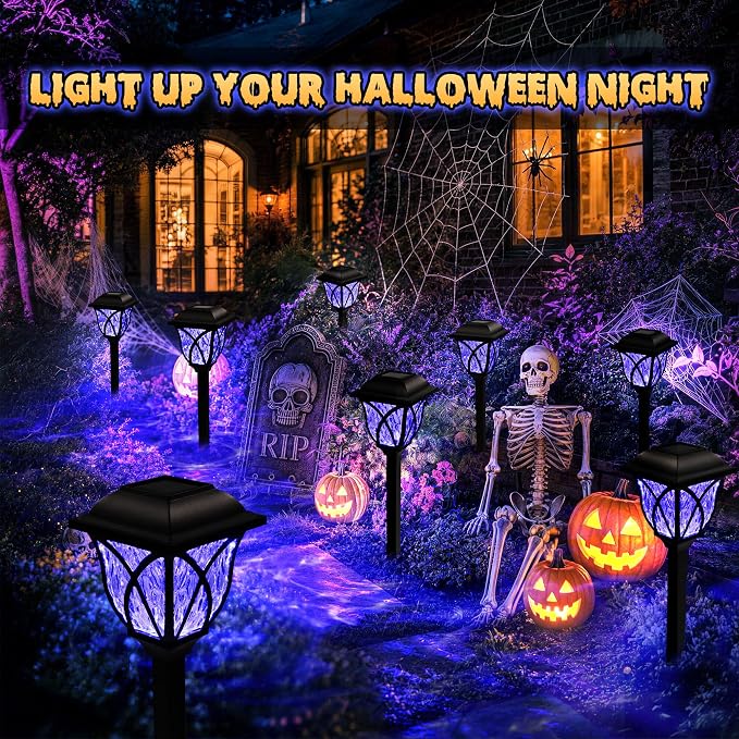 GIGALUMI Solar Halloween Lights Outdoor, LED Solar Pathway Lights 6 Pack | Garden Light Outdoor Decorations, Garden Decor for Yard, Patio, Landscape, Planter, Walkway (Purple)