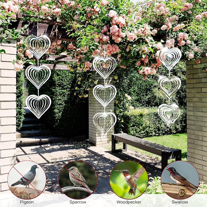 Factee Bird Deterrents for Outside, Reflective 3D Stainless Steel Wind Spinners, Garden Decor, Bird Scare Devices to Keep Woodpeckers, Pigeons Away from Your House, Patio, Orchards