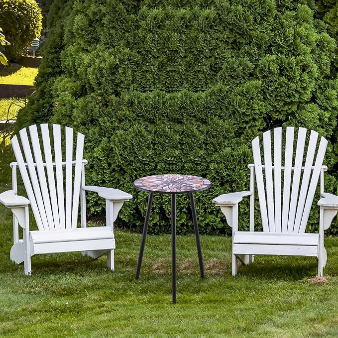 Party Zealot Metal Mosaic Round Side Tables Set of Two 13.4" Small Outdoor Patio Round Accent Coffee Tables Indoor Corner Stand for Small Spaces Weather-Resistant for Balcony Plant Stand
