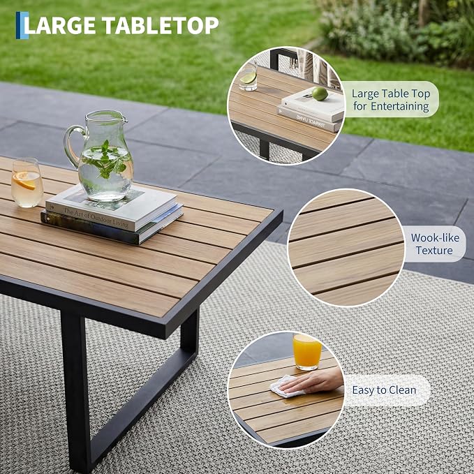 GarveeTech 4-Piece Aluminum Outdoor Sectional Sofa Set with Coffee Table, Patio Furniture Conversation Set for Porch, Poolside & Deck, Washable Thick Cushions (Beige)