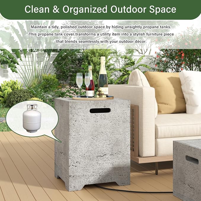 Polibi Tank Cover with Square Side Table, 100lb Capacity Weather-Resistant Enclosure for Standard 20 lb Tanks, Outdoor Storage for Patio, Deck, Balcony, No Assembly Needed, Light Gray