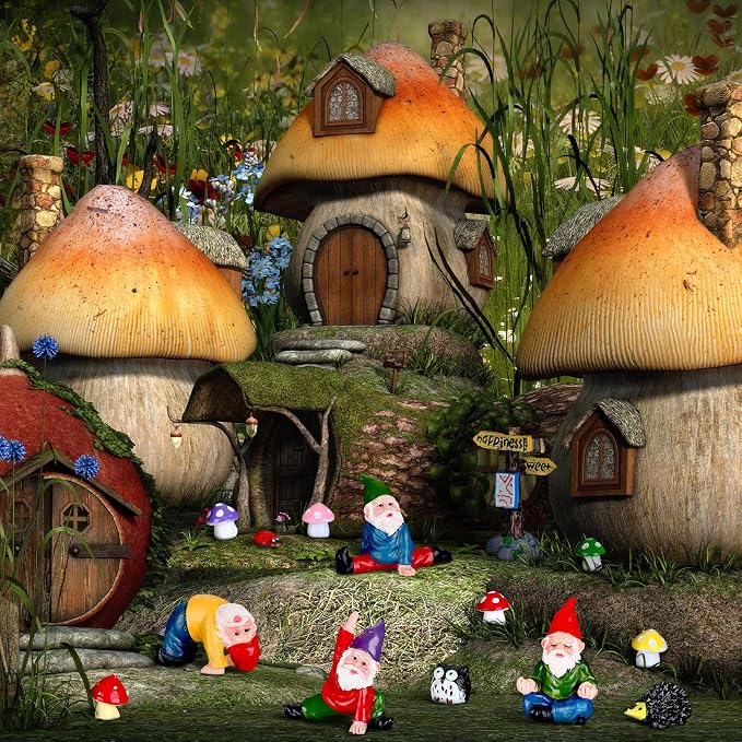 Jetec Gnomes Fairy Resin Statues Miniature Garden Accessories Mini Dwarf Figurine Fairy Miniature Ornament DIY Kit Micro Landscape Ornaments for Outdoor Indoor Patio Yard Lawn Garden ﻿(Yoga Gnomes)