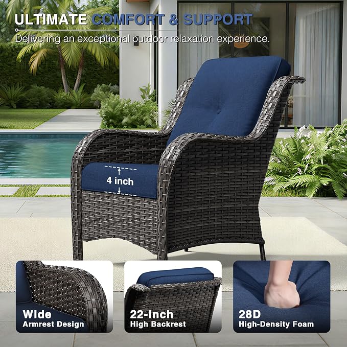 Joyside 4 Piece Wicker Patio Furniture Set, Rattan Patio Chairs with High Back, Deep Seating, Wide Armrest, Thickened Cushions, Outdoor Furniture for Deck, Porch Use