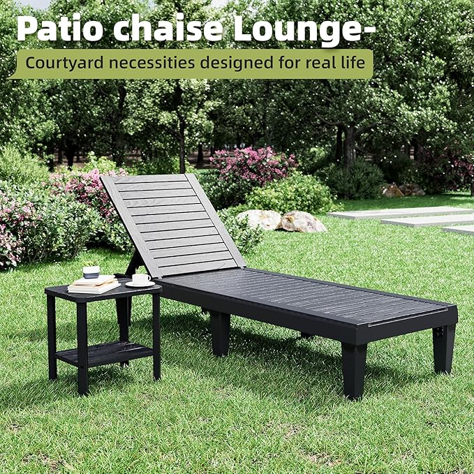 Adirondack Square Outdoor Side Table, 2-Tier Small Outdoor Table for Patio, HDPE End Table for Backyard, Pool, Lawn, Indoor Companion, Easy Maintenance(Black) (Striped Black, Set of 1)