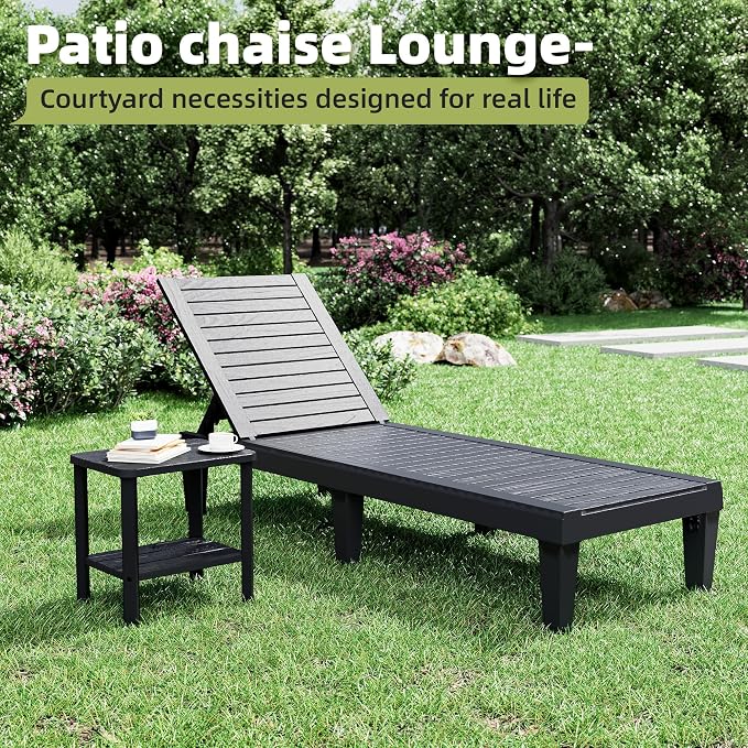 KAMABOKO HDPE Square Outdoor Side Table, 2-Tier Storage Patio Side Table, Adirondack End Tables for Backyard, Pool, Indoor Companion, Easy Maintenance(Black)