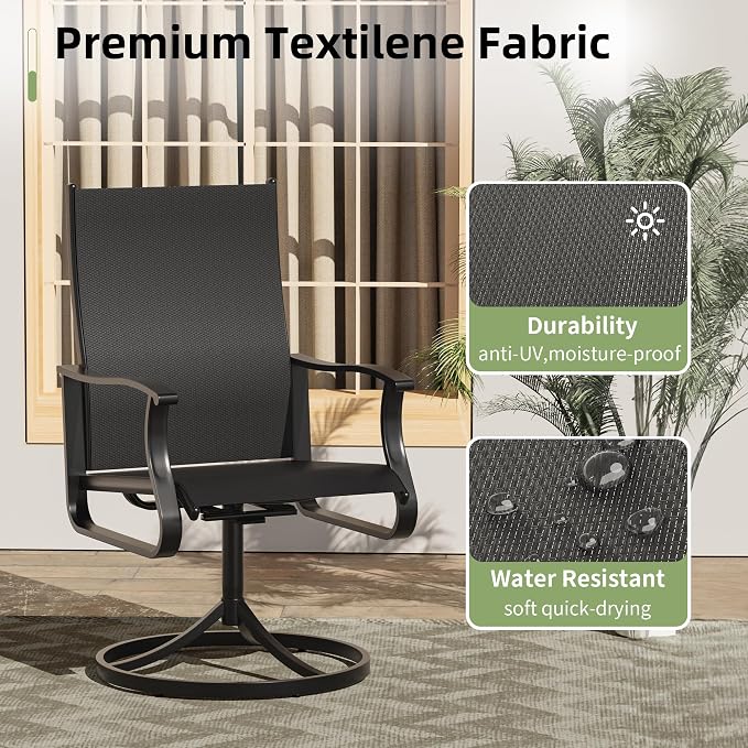 Amopatio 5 Pieces Patio Dining Set for 4, Outdoor Table and Chairs, 4 All Weather Swivel Patio Chairs, 36" Patio Spliced Square Table with Umbrella Hole, for Deck, Backyard, Poolside & Garden, Black