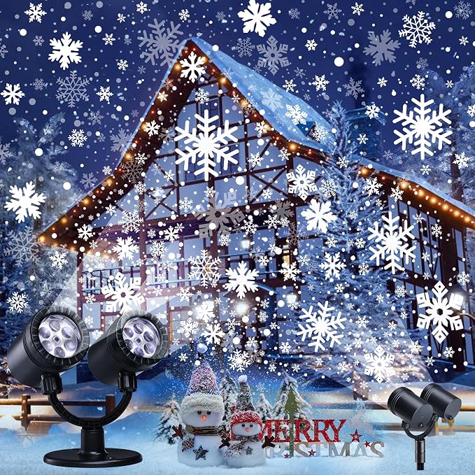 Snowflake Projector Lights, Christmas Decorations Lighting Projector, with Timer Dynamic Led Snow Lamp, for Holiday New Year Party Garden Patio Yard Outdoor Indoor Xmas Decor