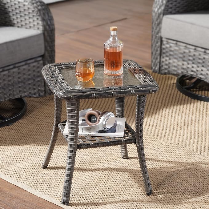 Wicker Rocking Chair Swivel Chairs - 3 Piece Rocker Glider Patio Chairs Set Rattan Rocking Chair for Outdoor Porch Deck Garden Backyard,Dark Grey